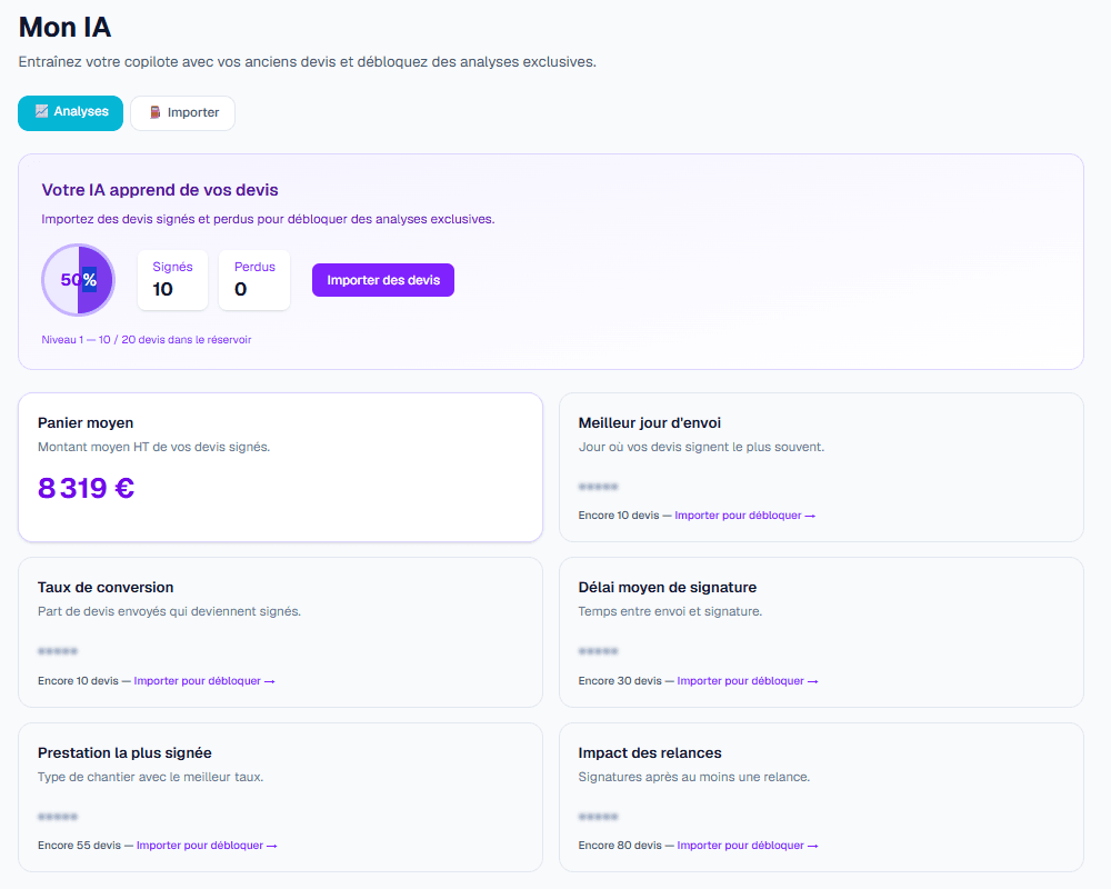 Module Mon IA — analyses et réservoir de devis